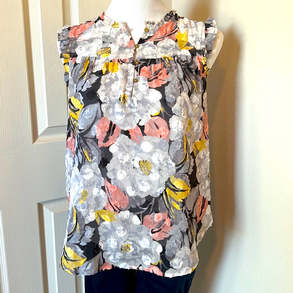 Grey Floral LOFT Blouse
